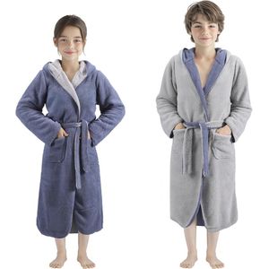 Omkeerbare kinderbadjas met capuchon voor jongens en meisjes - Antraciet/grijs