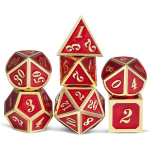 Top Dice™ - 7 Metalen Dobbelstenen Dungeons & Dragons – Goud met Rood – Polydice set TRPG