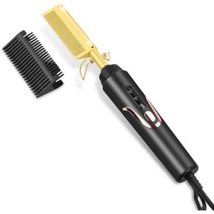 Elektrische Stijltang 2-in-1 met Professionele Kam - Automatische Uitschakeling - Dubbele Spanning 110V-240V - Geschikt voor Reizen en Thuisgebruik