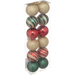 Atmosphera Kerstballen - 12st - kunststof - goud-rood-groen - 4cm