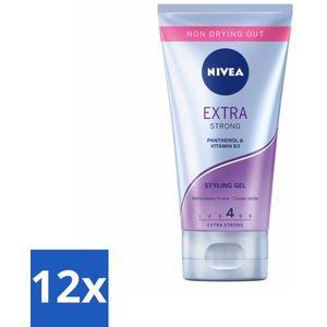 12 x NIVEA - Stylingsgel - Extra Sterk - Betrouwbare Fixatie - 150 ml - Haarstyling Gel - Sterke Fixatie - Styling Gel - Haarverzorging - Vitamine B3