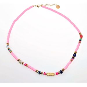 Polymeerklei Ketting Dames - Roze Halsketting - Verguld Stalen - Boho-Stijl Ketting