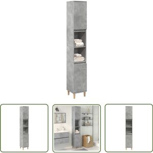The Living Store Badkamerkast 30x30x190 cm bewerkt hout betongrijs - Badkamerkast - Opbergruimte - Badkamerinrichting - Houten Kast - Betongrijs