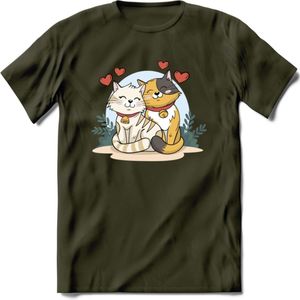 Knuffel kat Valentijn T-Shirt | Grappig Valentijnsdag Cadeautje voor Hem en Haar | Dames - Heren - Unisex | Kleding Cadeau | - Leger Groen - XXL