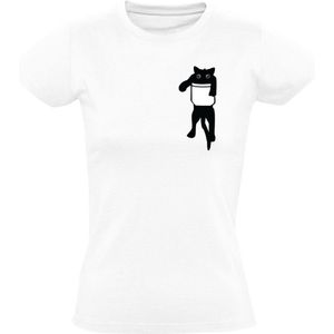 Kat in borstzakje Dames T-shirt - dieren - poes - zakje - huisdier - grappig