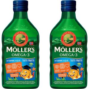Möller's Omega-3 Levertraan Tutti Frutti - 2 x 250ml - Omega-3 visolie voor kinderen - Levertraan vloeibaar – Levertraan met fruitsmaak