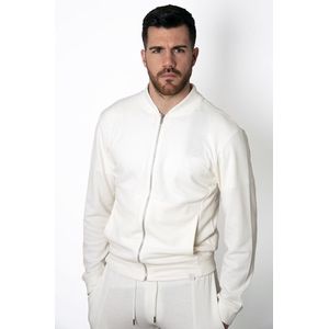 Soul Star Lichtgewicht katoen Gebreid Herenvest met rits in Bomberstijl Ecru Maat - S