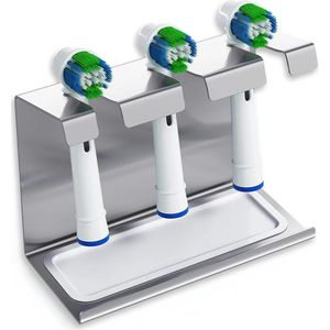 supporti per testine con vaschetta di raccolta | per Oral-B, IO, Philips Sonicare, , Fairywill | Portaspazzolino in acciaio inox (per 3)