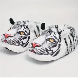 Pantoffels - Witte Tijger - Dierensloffen - Pluche - One size fits all