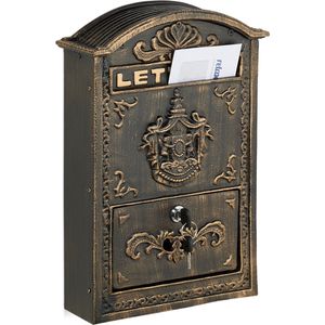 brievenbus antiek - 42 x 28 x 10 cm - met slot - 2 sleutels - brons