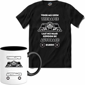 Voor mij geen therapie, laat mij maar gewoon de autorace kijken - Formule 1 - F1 race kleding - autorace cadeau - T-Shirt met mok - Heren - Zwart - Maat 3XL