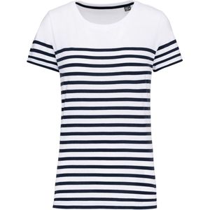 T-shirt Dames L Kariban Ronde hals Korte mouw White / Navy Stripes 100% Katoen