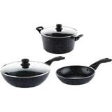 Westinghouse Pannenset - Zwart Marmer Wokpan 30cm + Koekenpan 30cm + Braadpan 28cm  - Geschikt voor alle warmtebronnen inclusief inductie