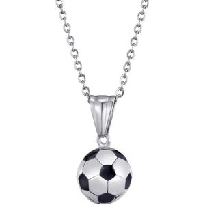 Ketting Heren met Voetbal Hanger - Zilver Kleurig - Kettingen Heren Jongens Meisjes - Cadeau voor Man - Mannen Cadeautjes