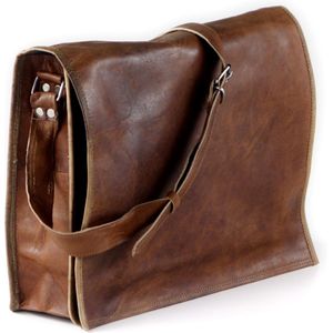 Satcheltas 15.4 inch – Cognac Bruin ECHT LEER – Messenger tas A4 formaat – Almeria SQ15