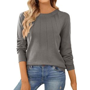 Women's Long-Sleeved Crew Neck Knitted Jumper Plain Lechit Fine Knit Sweater Basic Stretch Jumper Casual Knitted Top