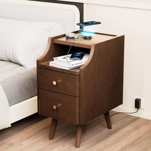 Massief Houten Nachtkastje met USB Oplaadfunctie - Nachtkastje slaapkamer - 1 stuk - Walnoot - 40 x 31 x 55 cm