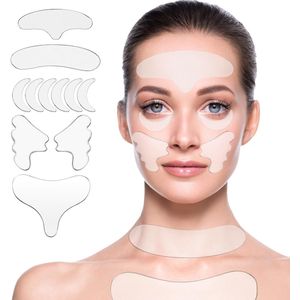 Anti-rimpelpleisters voor de nek - Herbruikbare siliconenpleisters voor borst, voorhoofd, onder de ogen, nek, neuslippenplooien - Anti-rimpelpleisters voor versteviging, het gladstrijken van fijne lijntjes, anti-verouderingshuidverzorging, 11 stuks