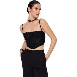Trendyol - Cropped Gevoerd Korset - Ecru - Gedetailleerde Gebreide Kanten Bustier