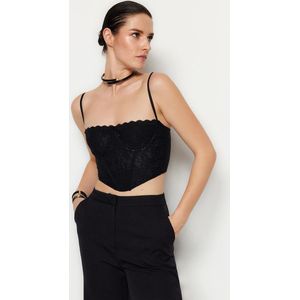 Trendyol - Cropped Gevoerd Korset - Ecru - Gedetailleerde Gebreide Kanten Bustier