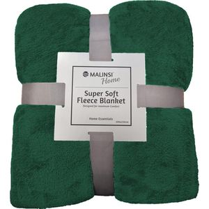 Malinsi Fleece Deken - Donker Groen - Dekentje - Plaid - 200 x 230 - Fleecedeken bed geschikt voor 220x240 - Bankhoes Sprei - Woondeken Bedsprei