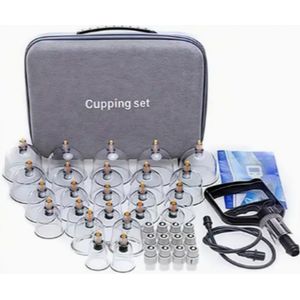 Luxe Professionele Cupping Set - In Tas / Koffertje - 22 Delig - Cupping - 22 Cupping Cups In 6 Verschillende Maten - Ontspanning - Massage- Therapie - Vacuum - Luxe - Professioneel - Cupping Cups Set - Doorbloeding - Cellulitis - Met Handpomp