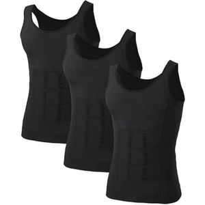 3 Pack Heren Compressie Shirt Body Shaper Vest - Afslankend Ondershirt voor Gynaecomastie