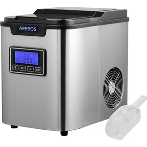 Arebos IJsblokjesmachine | Ice Maker | roestvrij staal, productietijd van 8 tot 13 minuten | 3 ijsblokjesmaten | lcd-display | zelfreinigende functie, ijsblokjesmaker | stil | zonder wateraansluiting
