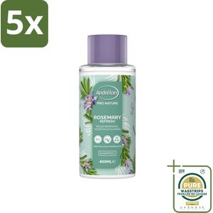 5 x Andrélon - Pro Nature - Rosemary Refresh - Shampoo - 400 ml - Grootverpakking - Rosemary Shampoo - Natuurlijke Shampoo - Frisse Shampoo - Sulfatenvrij Shampoo - Siliconenvrij Shampoo