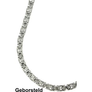 Geborstelde Bukovsky Stalen Heren Ketting SH7470 - Large - Platte Koningsschakels - Mat - Lengte: 55 cm - Breedte: 0,7 cm - Dikte: 0,3 cm - Brushed - 316L Stainless Steel