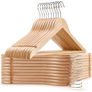 20 stuks 44,5 cm natuurlijke houten hangers met staaf en groef, stevige hanger voor t-shirt shirt pak jas jurk bruiloft tanktop