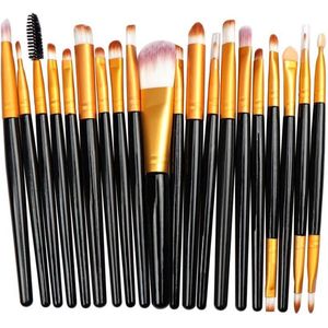 Jumada's - 20-delige Make-Up Kwasten Set - Zwart/Goud - Oogschaduw, Foundation, Poeder, Eyeliner, Wimper, Lip - Cosmetische Beauty Tool Kit - Hot!