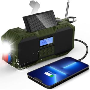 Noodradio - Solar Opwindbaar - Solar powerbank - 4000mAh - Zonneenergie - Survival Noodpakket - Zaklamp Oplaadbaar - AM/FM - Noodrantsoen - Groen