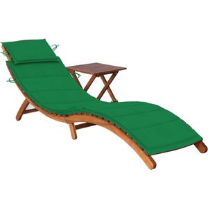 The Living Store Ligbed Lounge Acaciahout - 184x55x64 cm - Groen Kussen