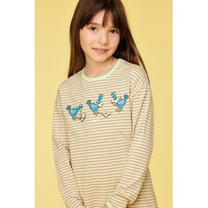 Woody slaapkleed meisjes/dames - groen/beige gestreept - duif - 252-10-DZF-Z/933 - maat XXL