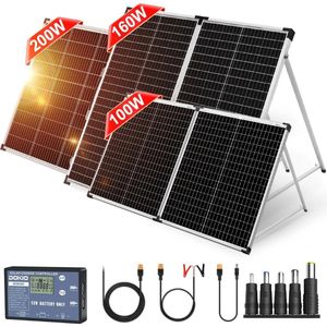 Hoge Kwaliteit Dubbele Zonnepanelen Compleet Pakket met Stekker en Accu - Zonnepanelen Plat Dak - Voor Thuis Camper en Camping - Zonnepaneel Opvouwbaar - Power Pack Bundel - 100W - Zwart