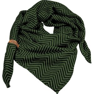 LOT83 Sjaal Saar - Vegan leren sluiting - Omslagdoek - Ronde sjaal - Armygreen Zwart - 1 Size fits all