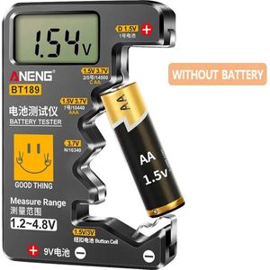 Digitale Batterijtester - LCD-Scherm - AA/AAA/N/C/D en knoopcel - 1.5V/3V/3.7V/4.8V/9V - Capaciteitscontrole - Zwart