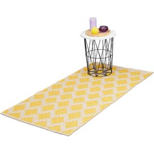 Relaxdays vloerkleed - katoen - tapijt - 70 x 140 cm - karpet - antislip - ruitjes - geel