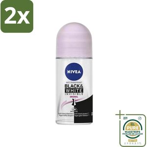 Nivea - Deodorant - Roller - Invisible for Black & White Clear - 50 ml - Voordeelverpakking - 2 stuks - Anti-transpirant - Zweetvermindering