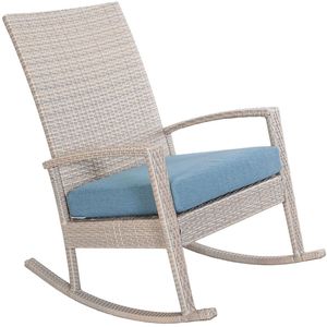 Luna Rocking chair - Schommelstoel buiten- Cream poly rattan - Blauw Kussen - Tuinstoel schommelstoel - tuinmeubelen - loungemeubel outdoor voor terras, balkon, wintertuin