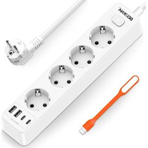 Meervoudig stopcontact wandmontage- 4-voudige stekkerlijst overspanningsbeveiliging- 2 USB C-stopcontact- Schakelaar- 4000 W 16 A- Verdelerstopcontact- Multicontactdoos
