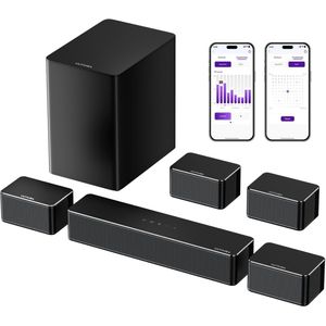 ULTIMEA Soundbar met 6,5"" draadloze subwoofer en 4 surroundspeakers, 7.1-kanaals surround sound, Smart app-bediening - Zwart