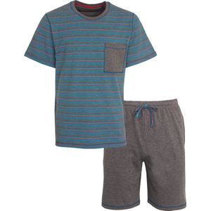 MEQ Heren Shortama - Pyjama Set - Korte mouwen - Blauw/Grijs - Maat L