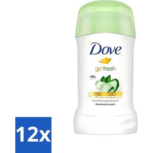 12 x Dove - Deodorant - Go Fresh Stick - 48 uur zweetbescherming - Anti Perspirant - 40 ml - Dove Deodorant - Antitranspirant - 48 Uur Bescherming - Deodorant Stick - Groene Thee