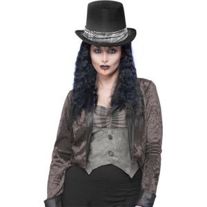 Smiffy's - Steampunk Kostuum - Gothic Rocker Hoed Met Slangenprint Lint - Zwart - Carnavalskleding - Verkleedkleding