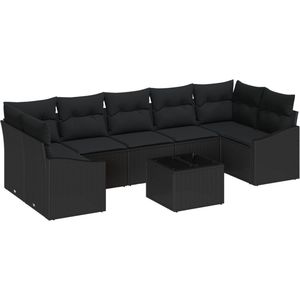 vidaXL - 8-delige - Tuin - Sofa - Set - met - Kussens - Zwart - Poly - Rattan