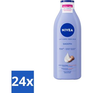 24 x Nivea - Smooth Body Milk - Sheaboter - 72 uur Hydratatie - Voor Droge Huid - 400 ml - NIVEA Bodylotion - Bodymelk Droge Huid - Hydratatie - Sheaboter - Hyaluronzuur