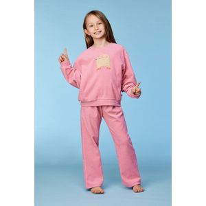 Woody pyjama meisjes/dames velours - roze - kat - 252-10-WPA-V/404 - maat S