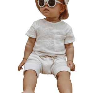 Zomer Kledingset Baby - Kleertjes - Jongen - Wit - Korte Broek - Shirt - 3-6 mnd